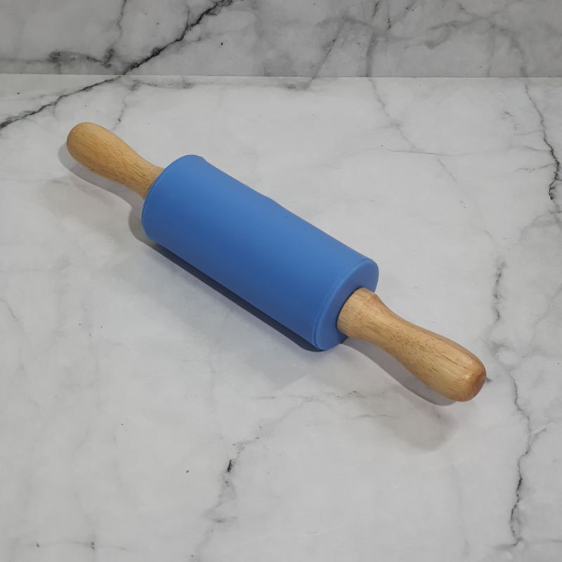 mini silicone rolling pin 22cm with wooden handle