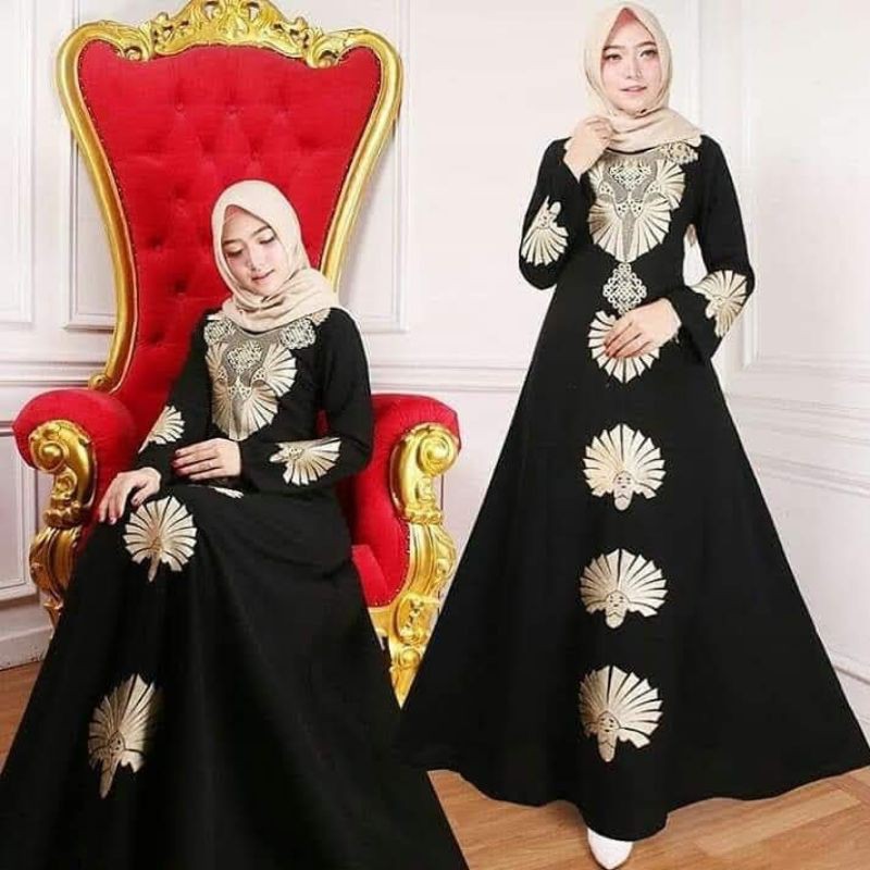 GAMIS PESTA // GAMIS ELEGAN FULL BORDIR // GAMIS ABAYA HITAM SYAHRINI