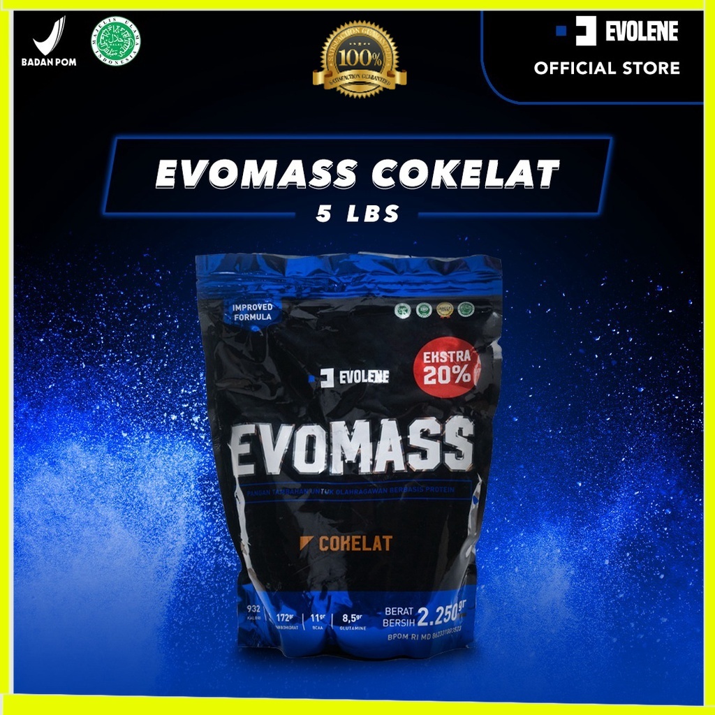 Evomass Coklat 5 LBS - Penambah massa otot - Suplemen fitness - Pembentuk otot - Kaya Nutrisi - Surplus kalori - Minuman susu workout Evolene Evoline Evolen