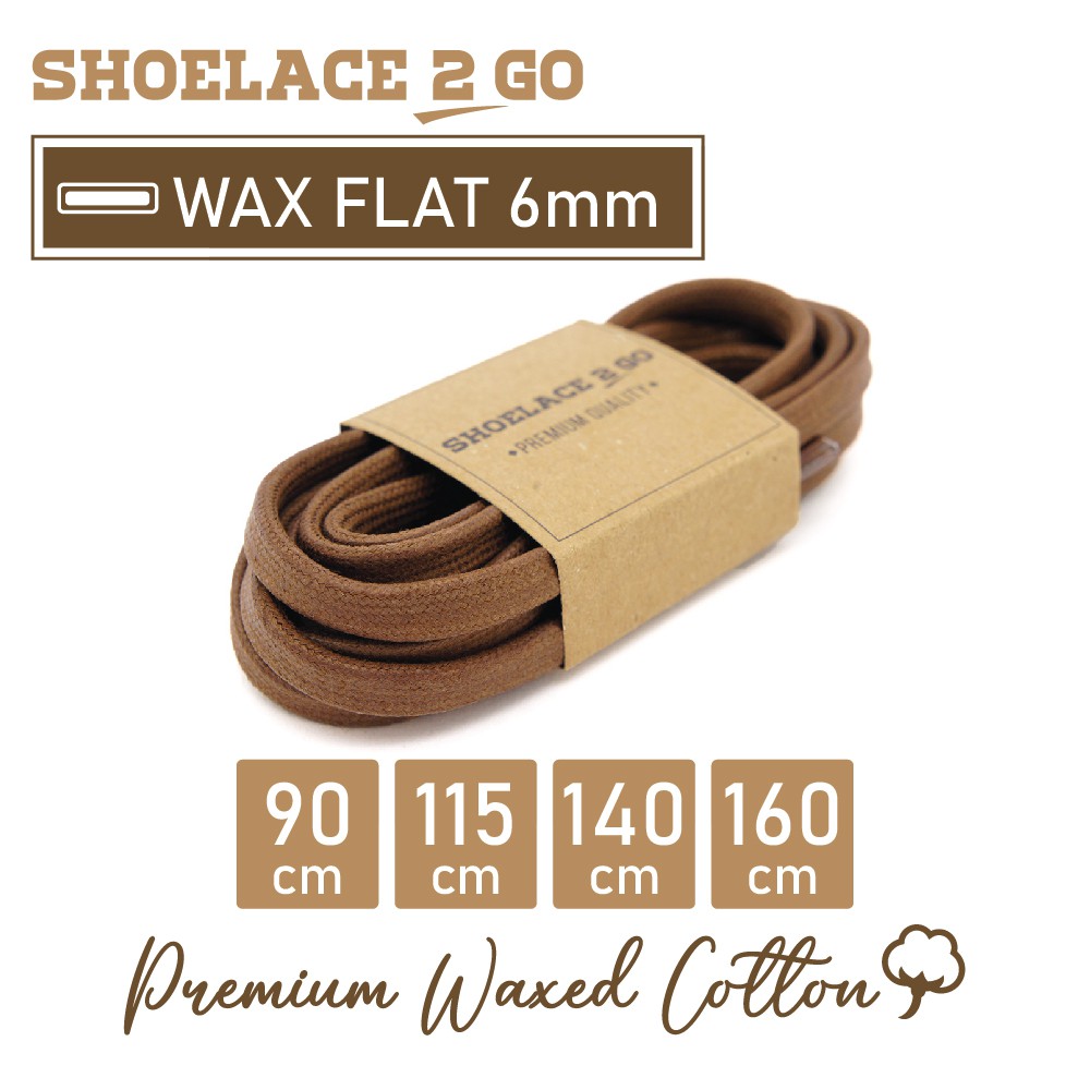 SHOELACE 2 GO PREMIUM TALI SEPATU LILIN WAX GEPENG PIPIH FLAT - WF6 - C1 - BROWN - 6MM