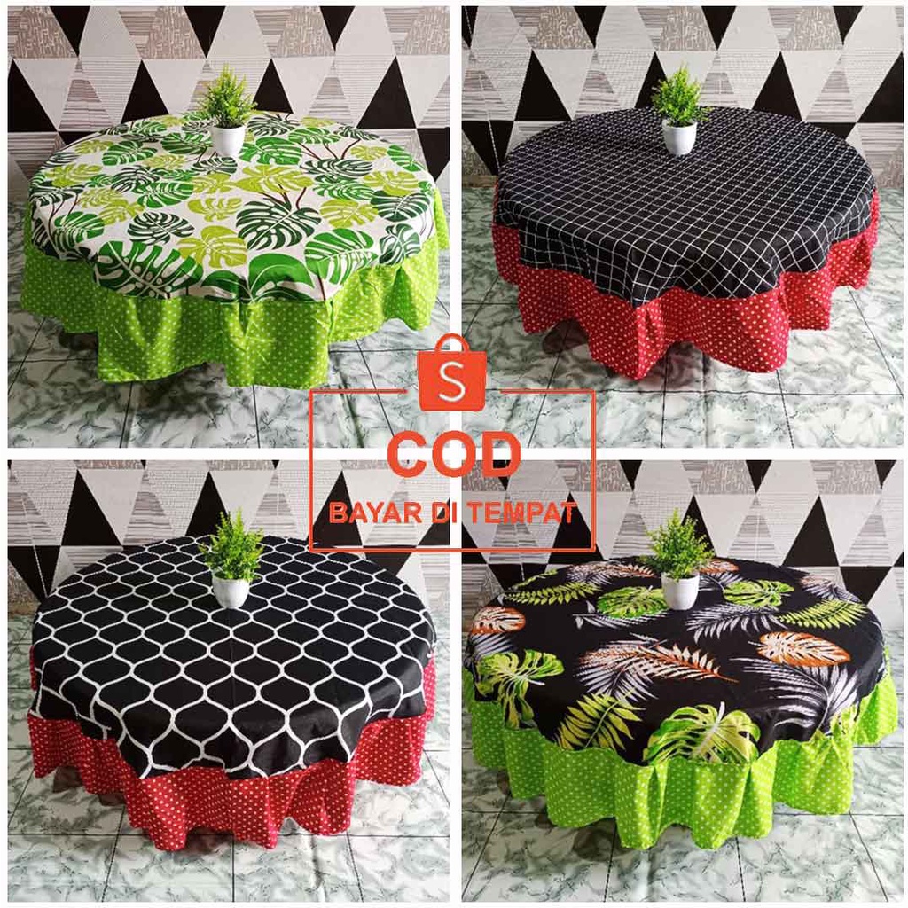 ✅COD TAPLAK ALAS MEJA MAKAN KAIN BULAT JUMBO BESAR DIAMETER 150 CM MODEL RUMBAI REMPEL ANEKA MOTIF