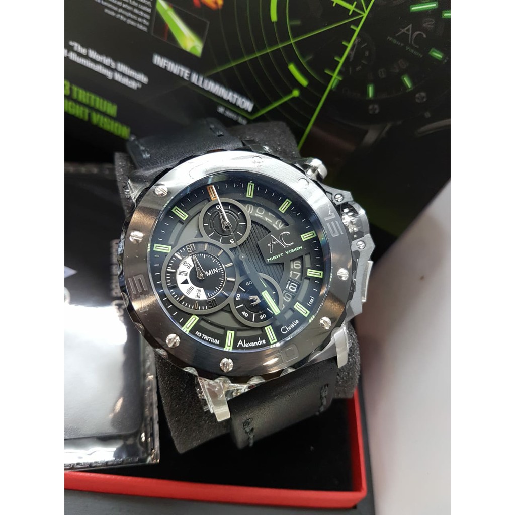 ALEXANDRE CHRISTIE WATCH PRIA AC 9201 NIGHT VISION SILVER BLACK ORIGINAL