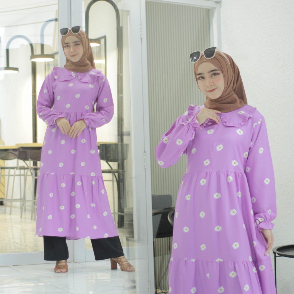 GAMIS MIDI ORIGINAL JRONE PREMIUM RAYON MOTIF DAISY  MUSLIM SYARI busana ootd murah wanita muslim eremaja shabby