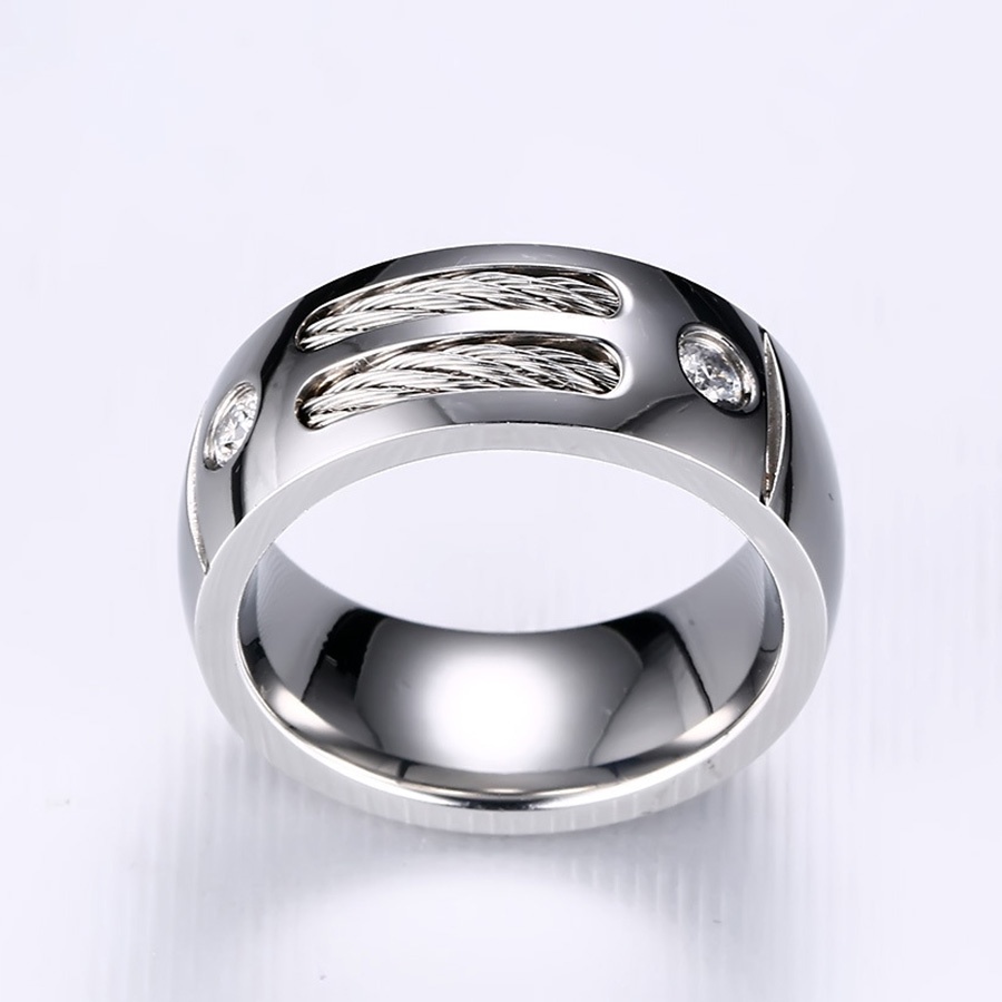 Cincin Baja Titanium Berlian Kristal Perak Perhiasan Fashion Pria Punk Band Rings