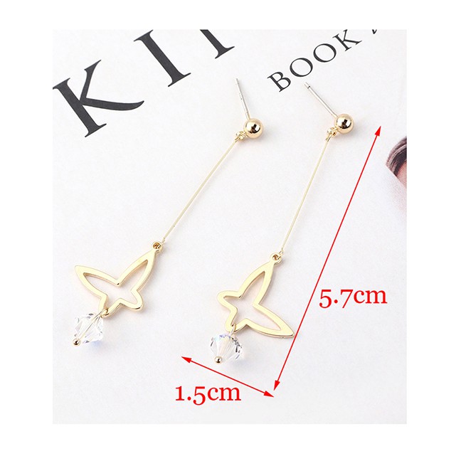LRC Anting Tusuk Fashion K Gold Plated Gold Butterfly S925 Silver Needle Stud Earrings Y62552