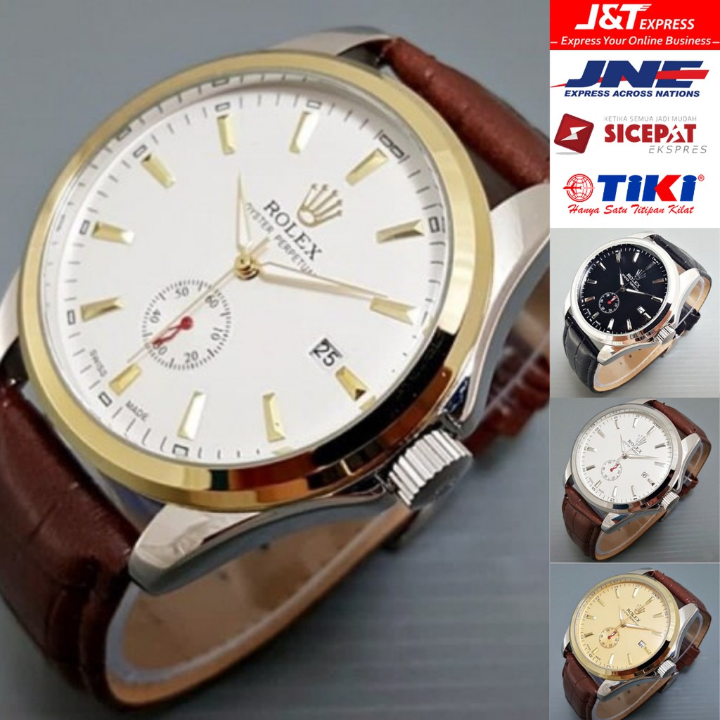 Jam Tangan Pria / Cowok Rolex Automatic Big Size Leather