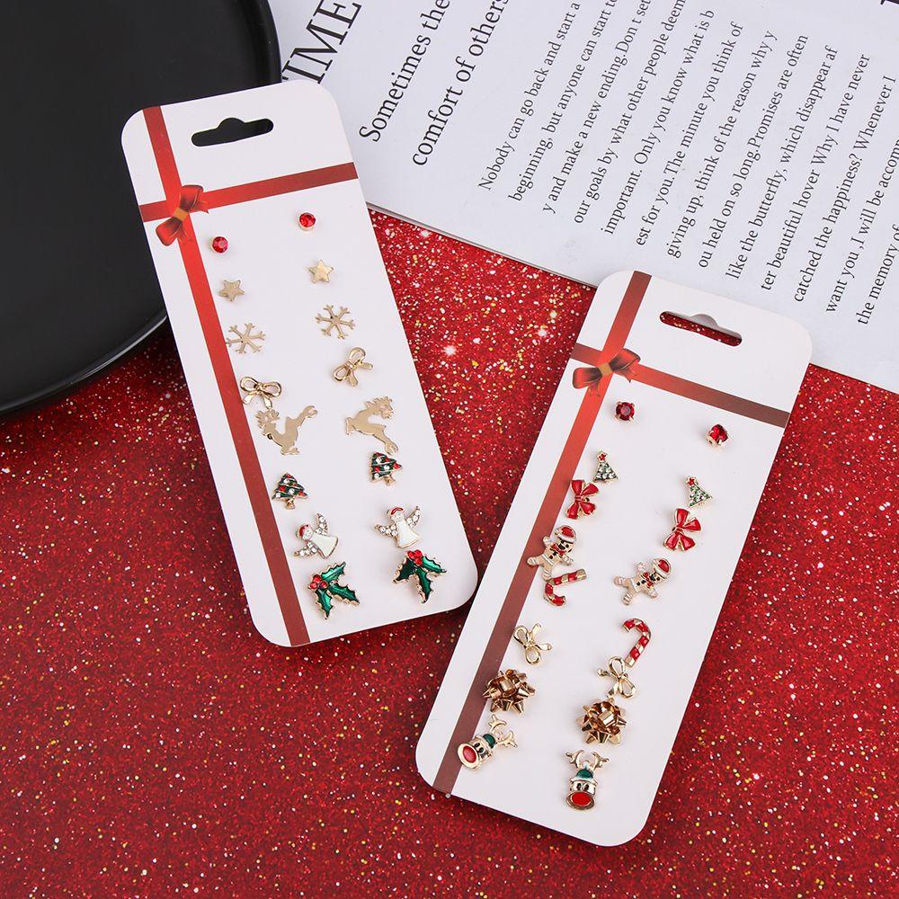 Solighter 8pasang Anting Natal Set Fashion Perhiasan Aksesoris Stocking Snowflakes Drop Menjuntai