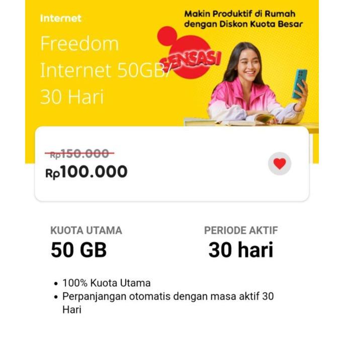 Indosat 50Gb freedom internet kuota utama 24 jam nonstop