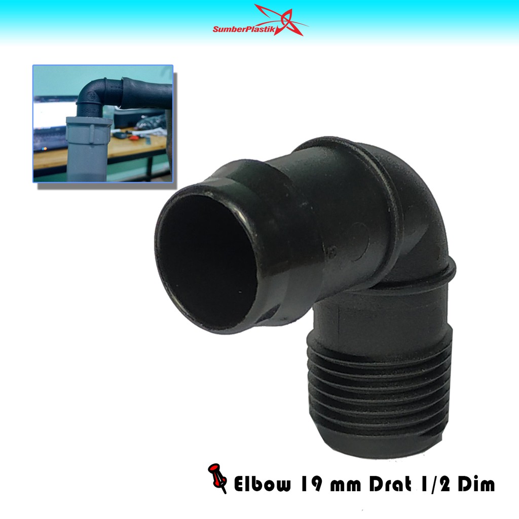 Konektor Elbow Selang 19 mm Drat 1/2 dim