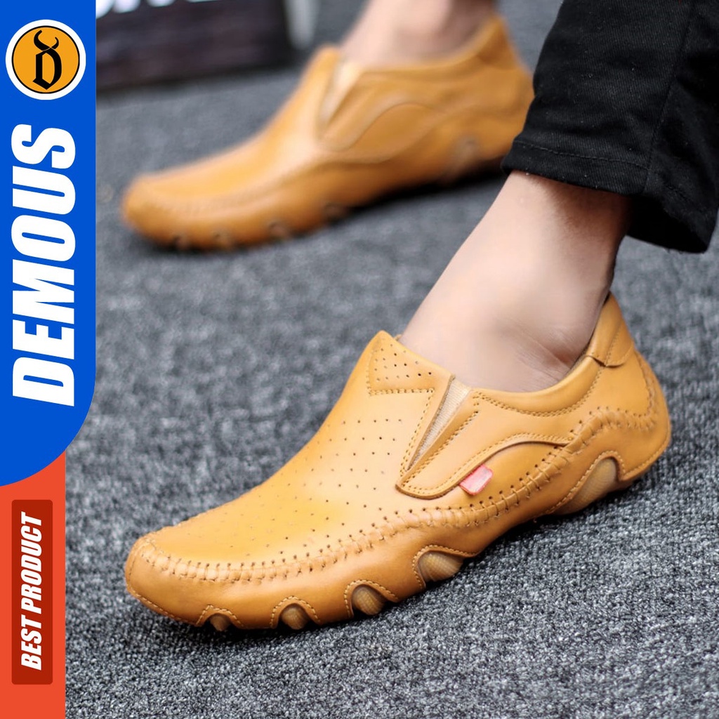 DEMOUS Mesi - Sepatu Pantofel Formal Kerja Slop Pria Kulit Asli