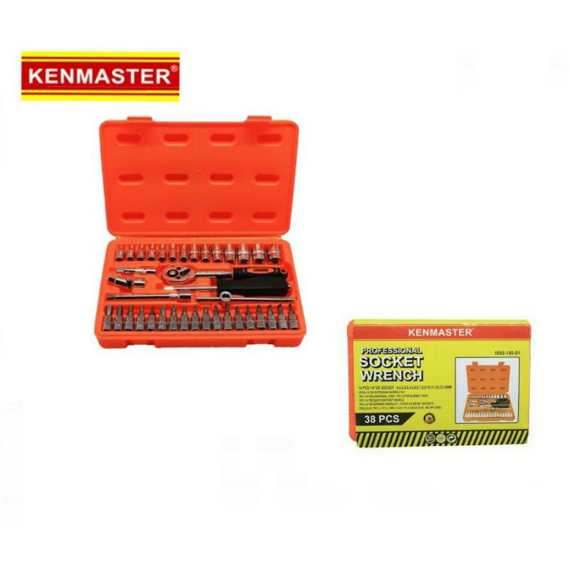 KENMASTER Kunci Sok Set 38 Pcs Professional Socket Wrench Kunci Shock / Sok Socket 38pcs Hand Socket