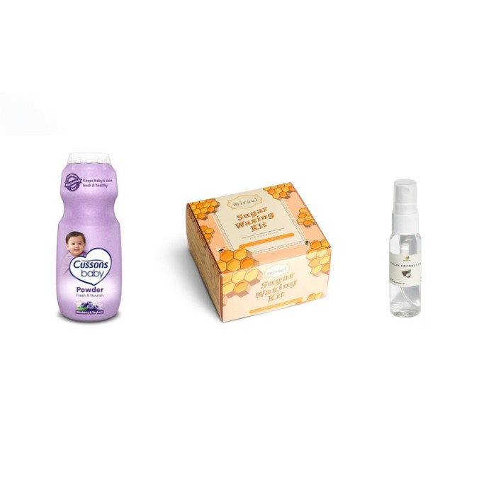 PAKET MIRAEL SUGAR WAXING KIT ( Wax +Bedak+ Virgin Coconut Oil 30 ml) - APPLE, MIXED BERRIES