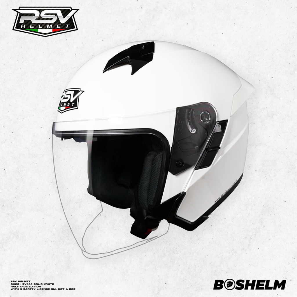 Jual BOSHELM Helm RSV SV300 WHITE GLOSSY Double Visor Helm Half Face