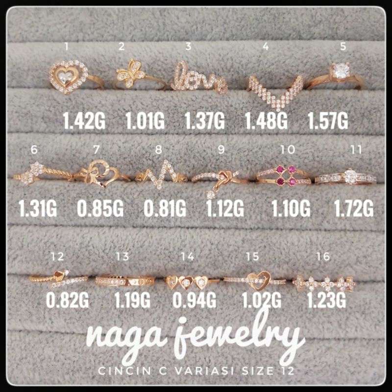 cincin variasi mata emas setengah tua kadar 375 SIZE 12