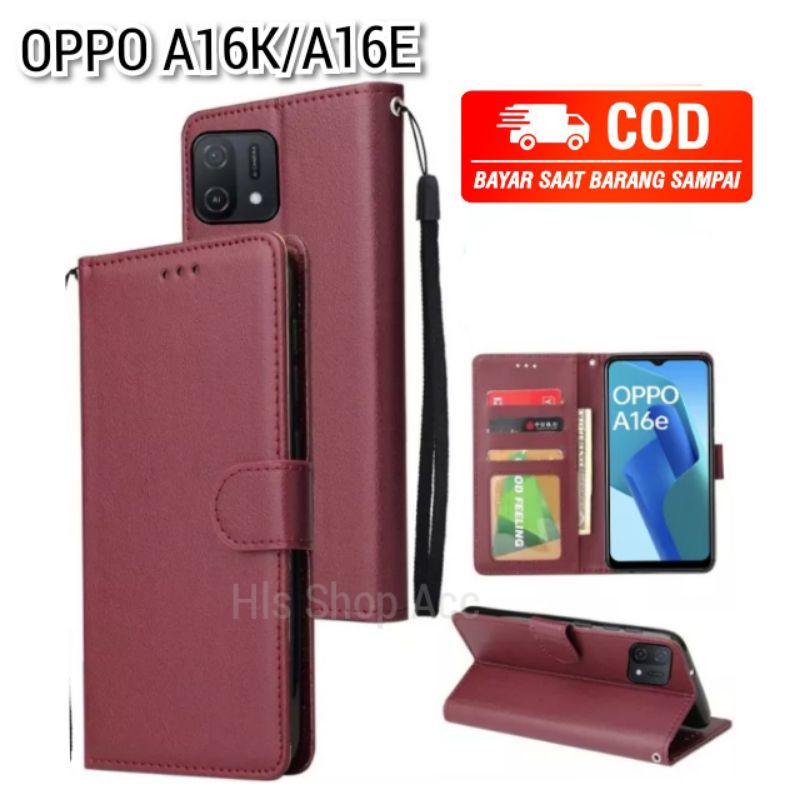 FLIP CASE DOMPET KULIT POLOS OPPO A16E/A16K