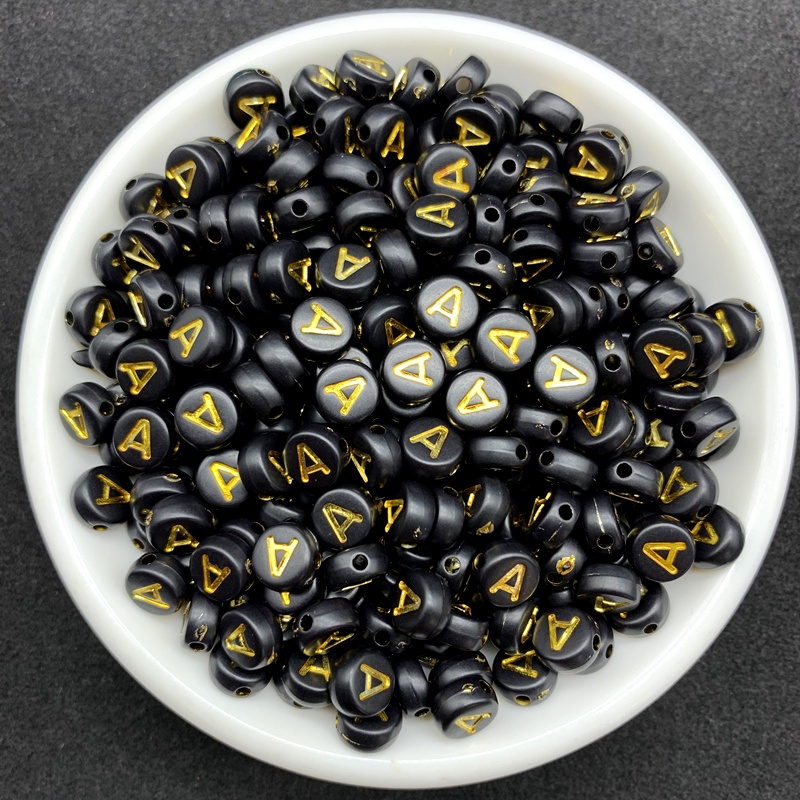 100Pcs/Pack 4*7mm emas hitam manik-manik surat