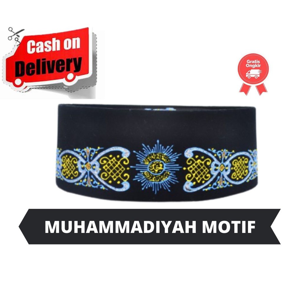 Kopyah Songkok Hitam Peci Kopiah Lukis Motif Muhammadiyah Biru