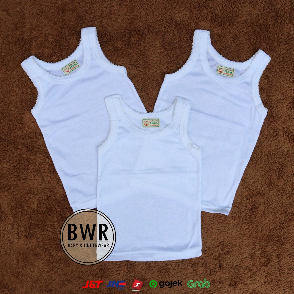 [ 3pc ] SINGLET LISA | Singlet bayi &amp; Anak  Pakaian dalam bayi dan anak | Singlet putih polos - Bwr