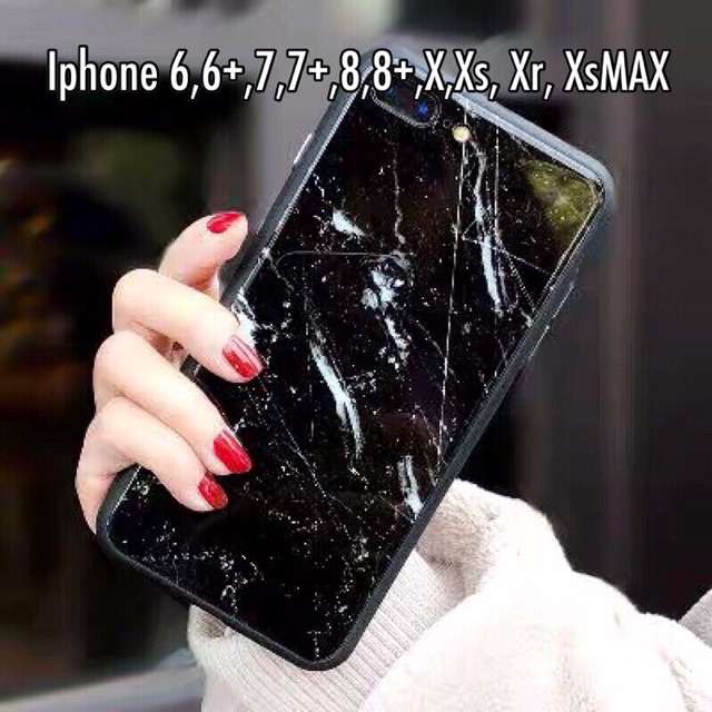 Marble Black Glass Case Iphone 6 6s 6s+ 6+ 7 7+ 8 8+ X Xs Xr XsMAX