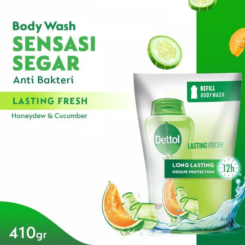 Dettol Sabun Mandi Cair Anti Bakteri 410 ml Lasting Fresh 410gr Refill 410ml