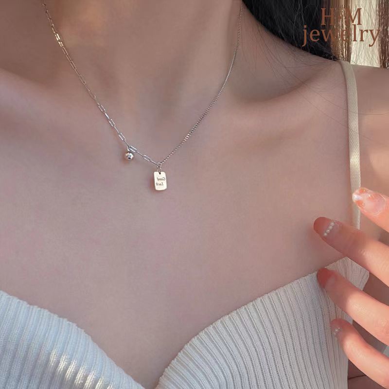 Luck Kalung Rantai Clavicle Dengan Liontin Manik-Manik Bulat / Persegi Untuk Wanita