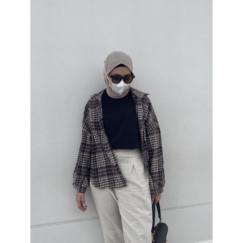 Kimberly Flanel Shirt / Kemeja Flanel / Kemeja Flanel Oversize-Coffee Ld 130