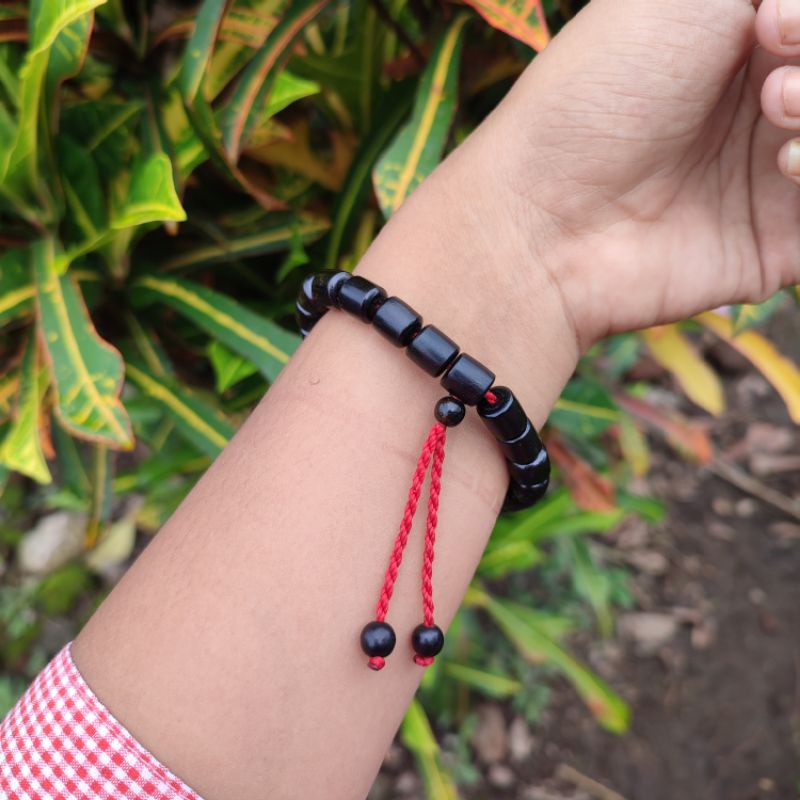 Gelang Kayu Galih Kelor Hitam Motif Tabung size 8mm