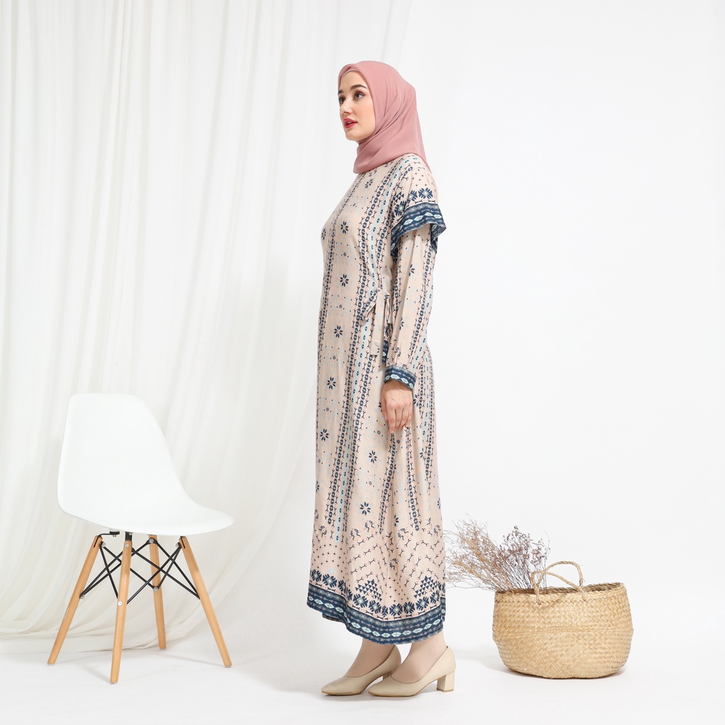 Lalucuku Sabrina Cream Dress Gamis Homey Bahan Catton Rayon Lengan Panjang-2