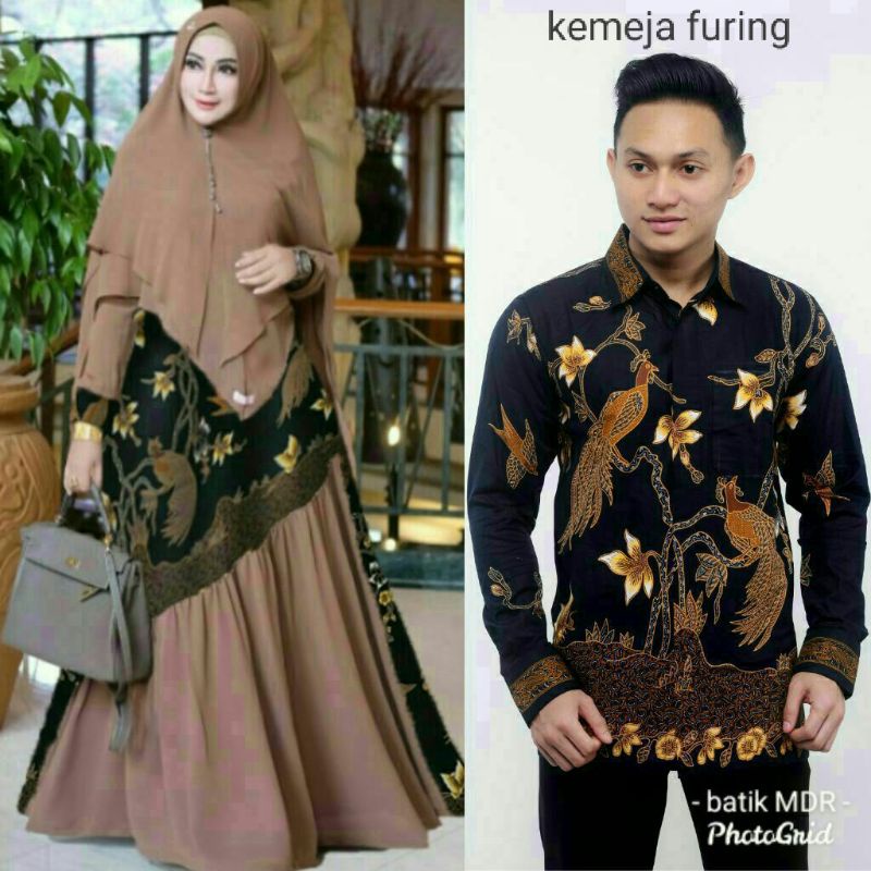 COUPLE GAMIS KEMEJA BATIK SALOKA EKSKLUSIF / COUPLE BATIK RAMADHAN COUPLE HILYA