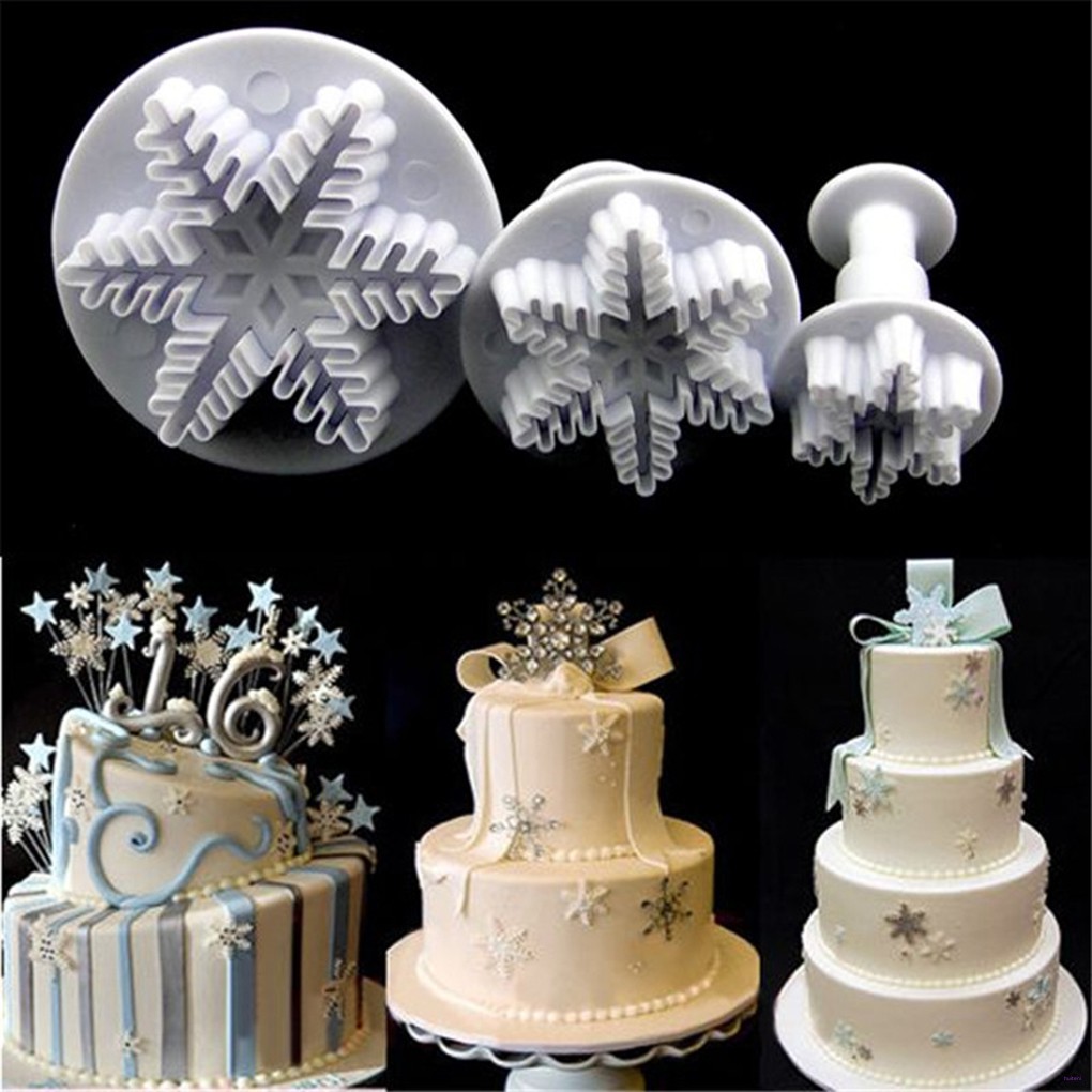 3pcs Cetakan Adonan Kue Fondant Bentuk Snowflake Bahan Plastik Food Grade