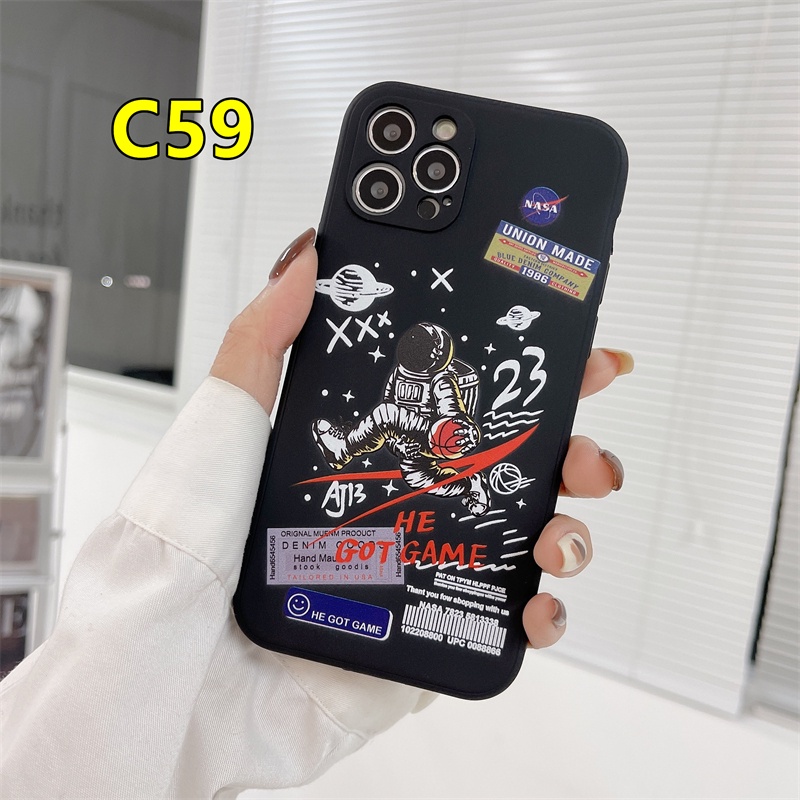 Casing TPU OPPO A7 A5S A16 A15 A15S A54 A5 A9 A53 A33 A31 2020 A12 A3S A74 A52 A72 A92 A93 A94 A1K Reno 4 5 5F 4F 4Lite 5K 5Lite OPPO F17 F19 PRO A35 A12S A11K A11 A11X A12E A53S A32 A8 Find X3Lite Realme C25 Astronaut NASA Pattern Straight Edge Soft Case-#C59