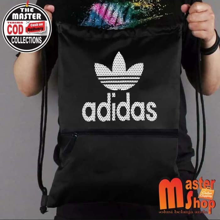 ( MURAH BISA COD ) Tas Ransel Serut Drawstring Resleting AD / Olahraga / Futsal / Gymsack