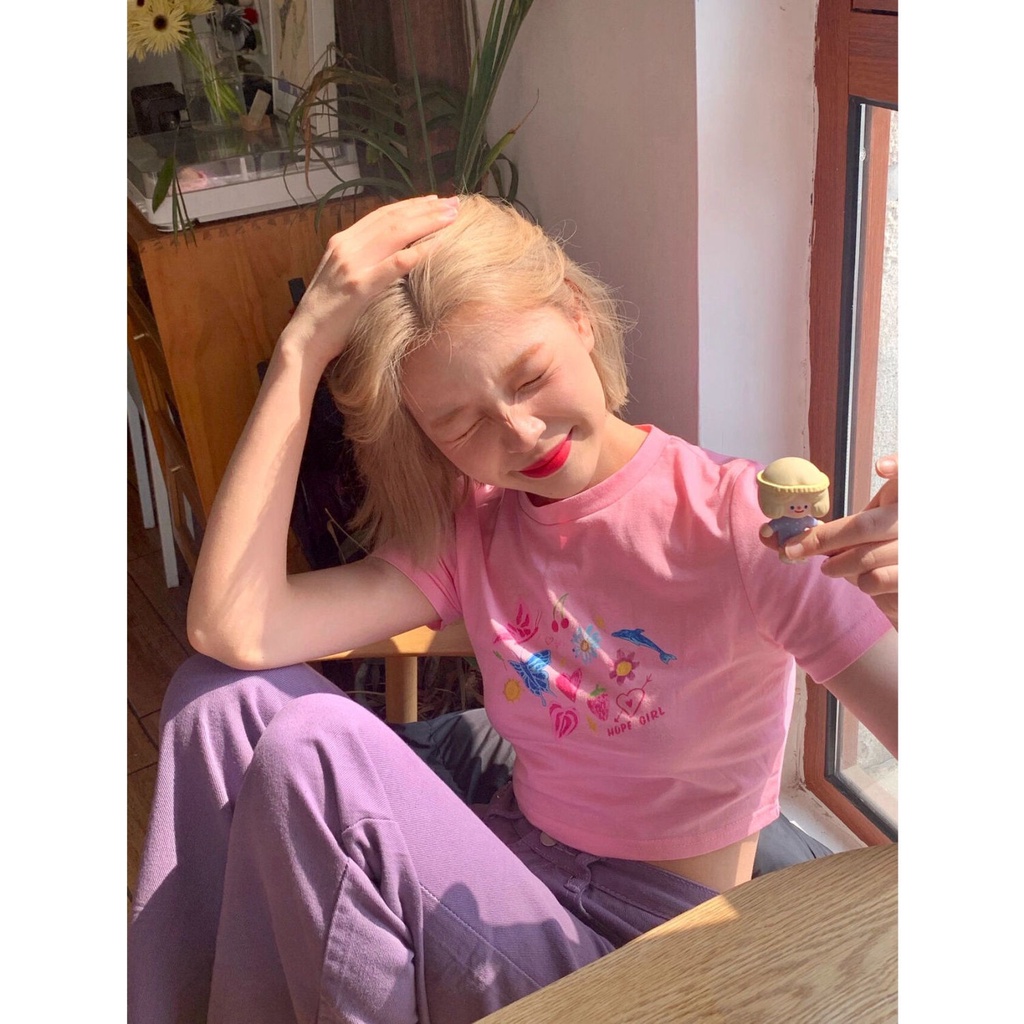 Lucu girly T-shirt lengan pendek musim panas baru manis hot girl Amerika slimming kemeja lengan pend