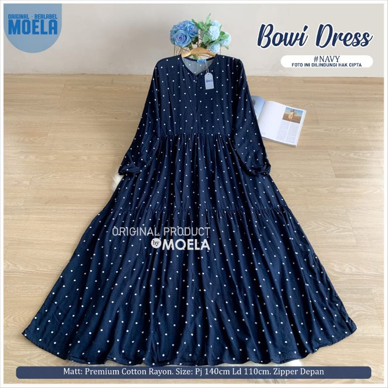 Bowi Dress Gamis Polkadot Jumbo Allsize Busui Premium Catton Rayon Original Ori Moela Berlabel-Navy