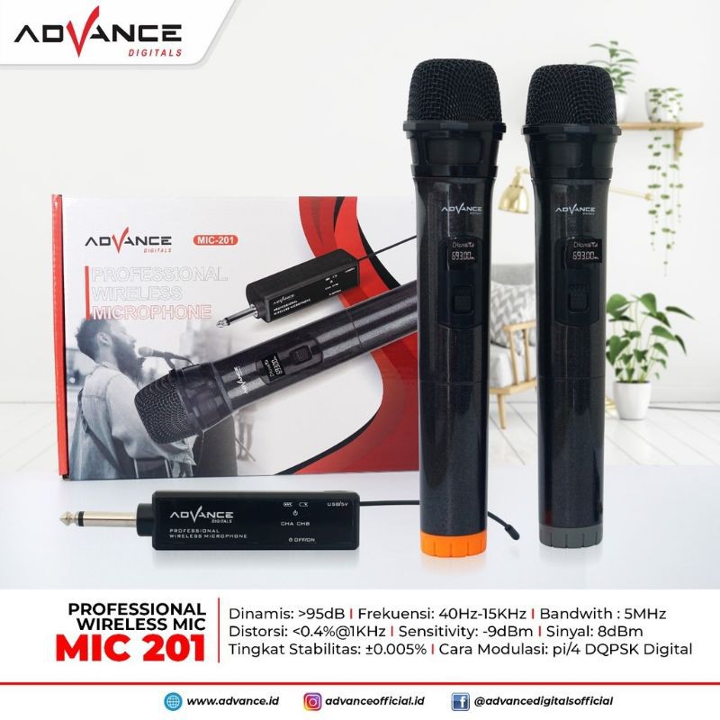 Mic Wireless Doble Advance Mic-201/Mikropon Sepasang Portable/Professional Wireless Microphone Duet