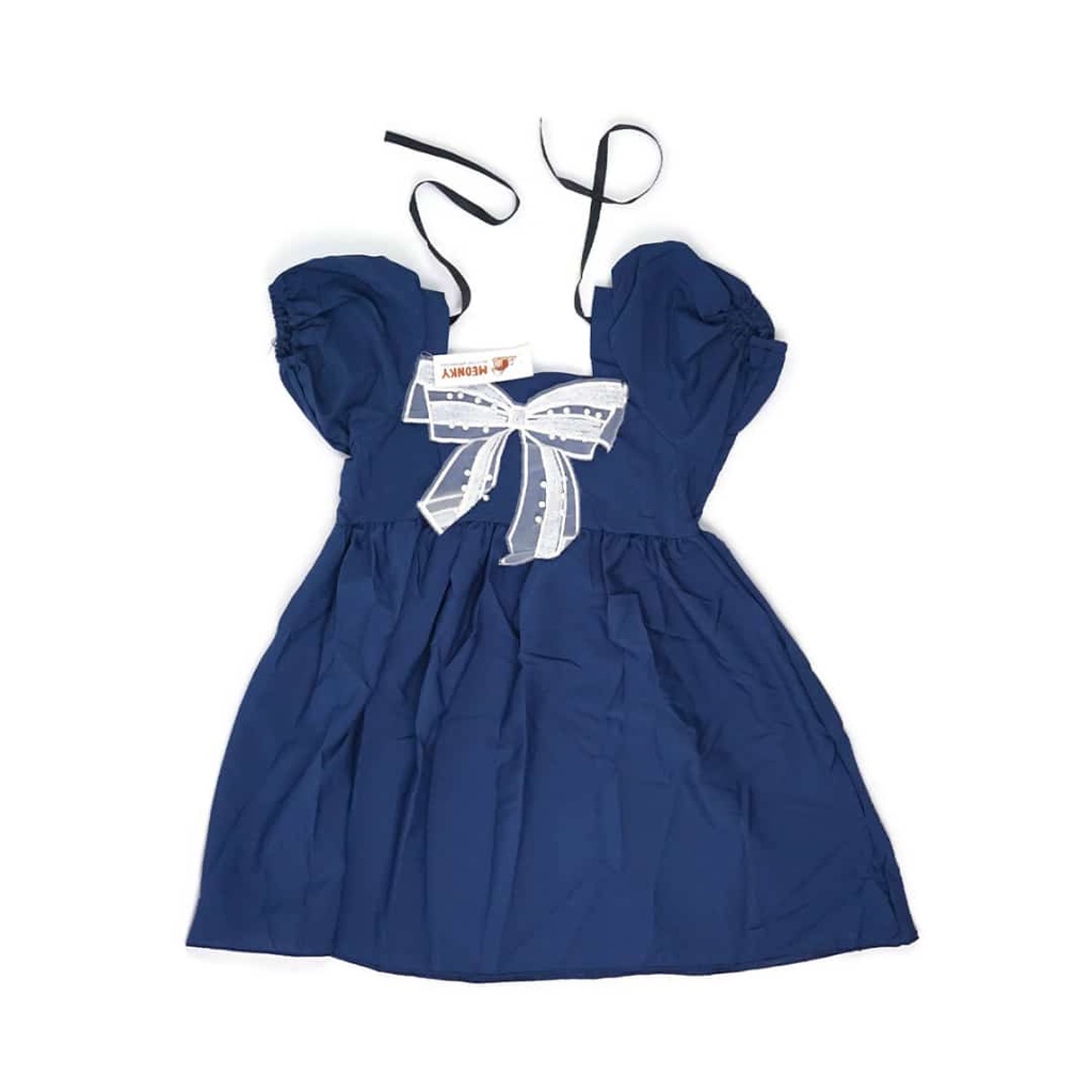 Meonky Official Shop Mantul Sale Baju Anak Cewek Korea Lengan Pendek Motif Dress Pita Renda Untuk anak usia sampai 6 Tahun Ke atas Simple dan Elegan ( G - 14 )-2