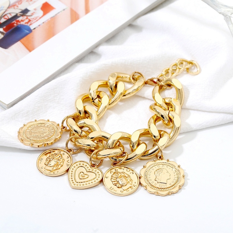 [Z H Perhiasan] Hip Hop Rock Retro Wanita Fashion Emas Patung Liontin Gelang Pesta Perhiasan Aksesoris