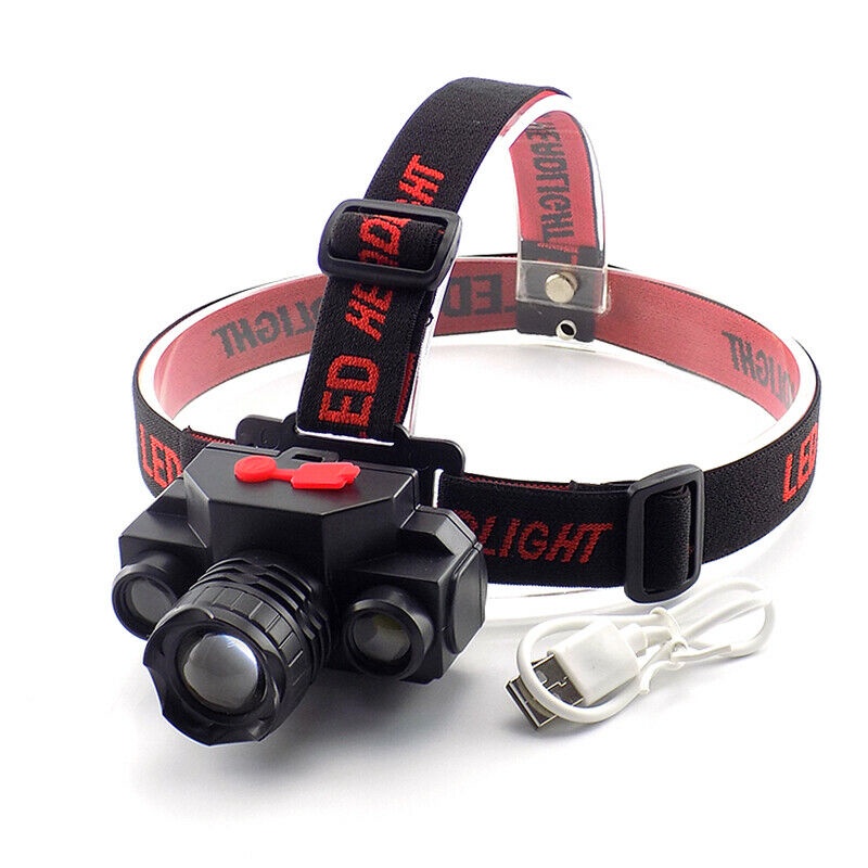 Senter Kepala Led Jarak Jauh Anti Air Senter Led Super Terang Senter Headlamp 3 Led Cree XM-L 3T6 15000 Lumens Waterproff - Lampu Senter Kepala Led Outdoor Campaing Hiking Berburu Memancing Berkemah Mendaki