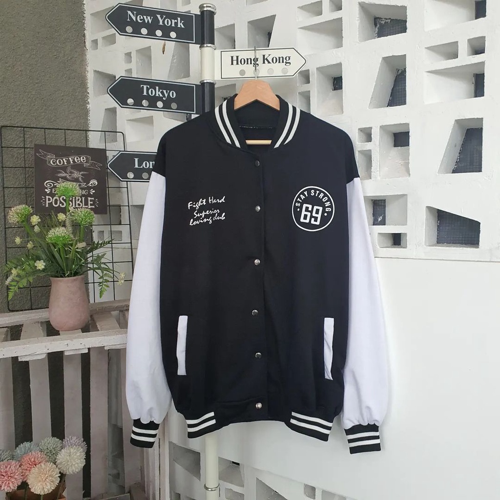 Jaket Sweater Baseball 69 bisa untuk pria/wanita size L XXL