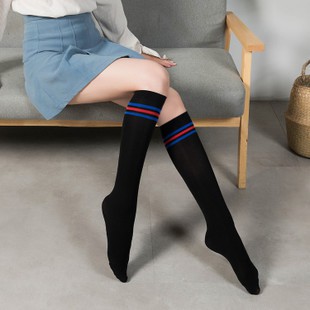 OKSS kaos kaki stocking selutut putih white black hitam strip overknee socks