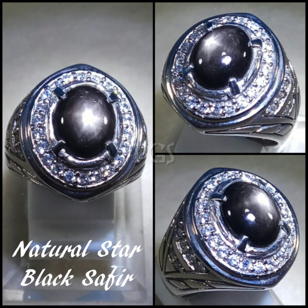 CINCIN BATU AKIK NATURAL BLACK SHAPPIRE STAR 6 MEWAH DAN GLAMOUR