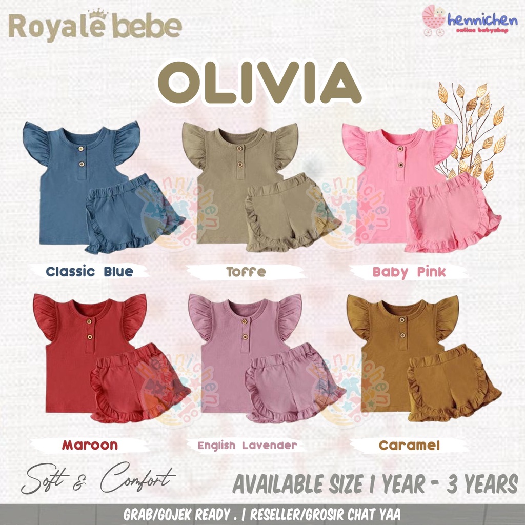 ROYALE BEBE SETELAN OLIVIA SET SETELAN RUFFLE SET ANAK BAYI FASHION PEREMPUAN 1 - 3 TAHUN