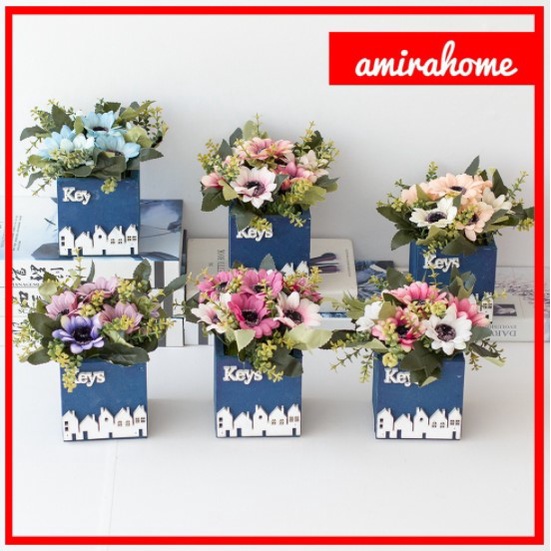 ARTIFICIAL POT KOTAK / Hiasan plastik / pajangan bunga Artificial / motif Daisy / bunga matahari-Gerbera