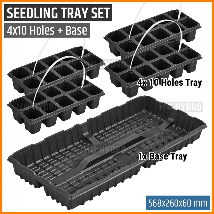 Seedling Tray Set / Paket 4 Pcs Tray Semai 10 Lubang + Alas Tray