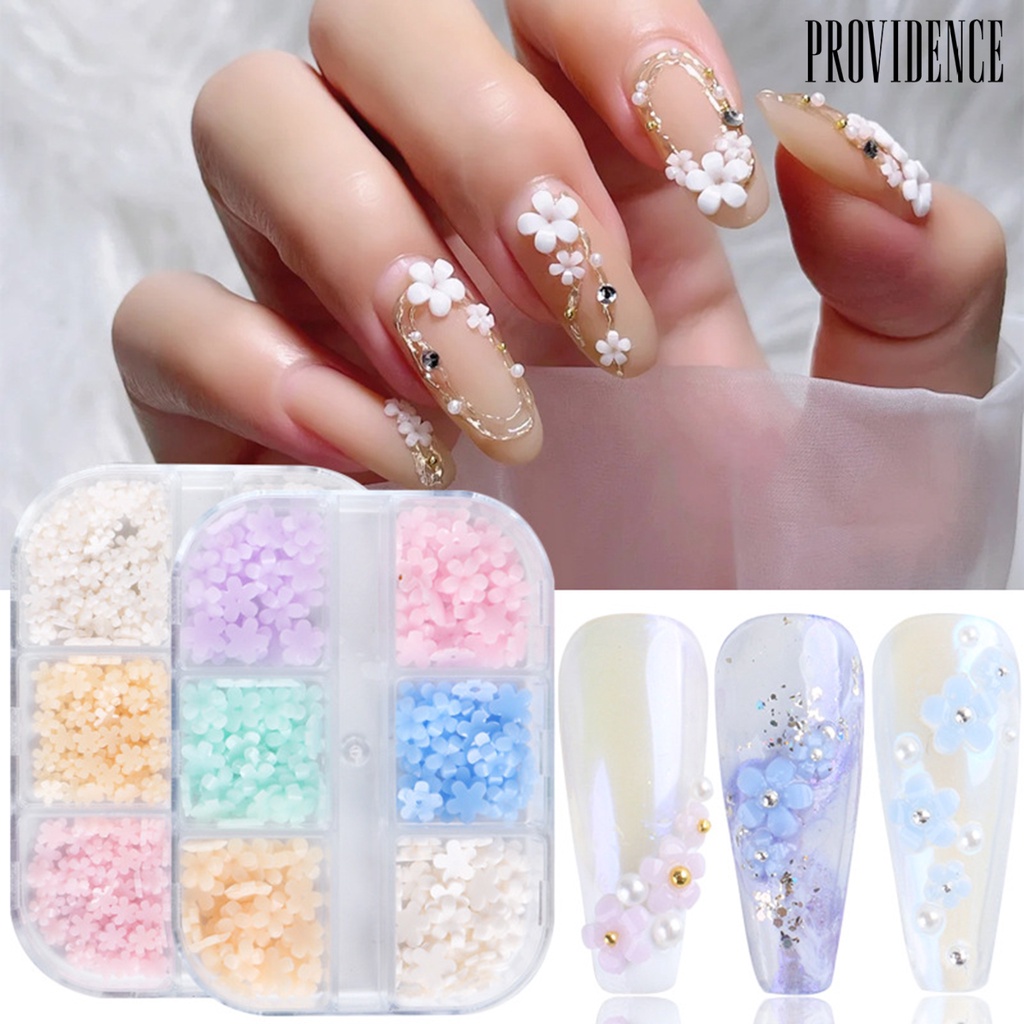 Providence 6Grids/Box Color Changing Nail Flower Ornament Five Petals 3D Effect Lightweight Floral Nail Art Charms Decoration for Manicure