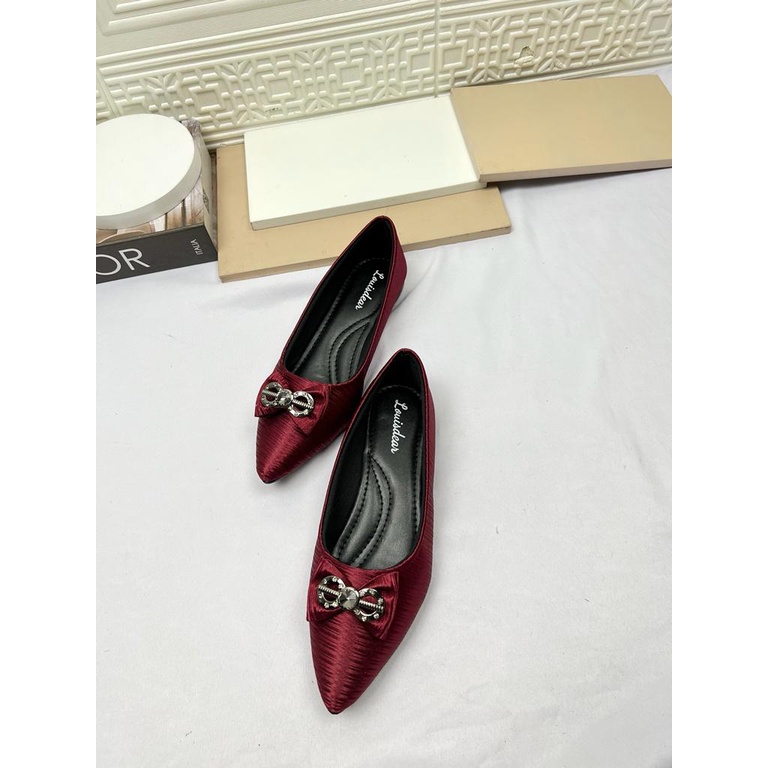 sepatu flat shoes wanita kekinian terbaru Louisdear B83 bahan satin flat shoes