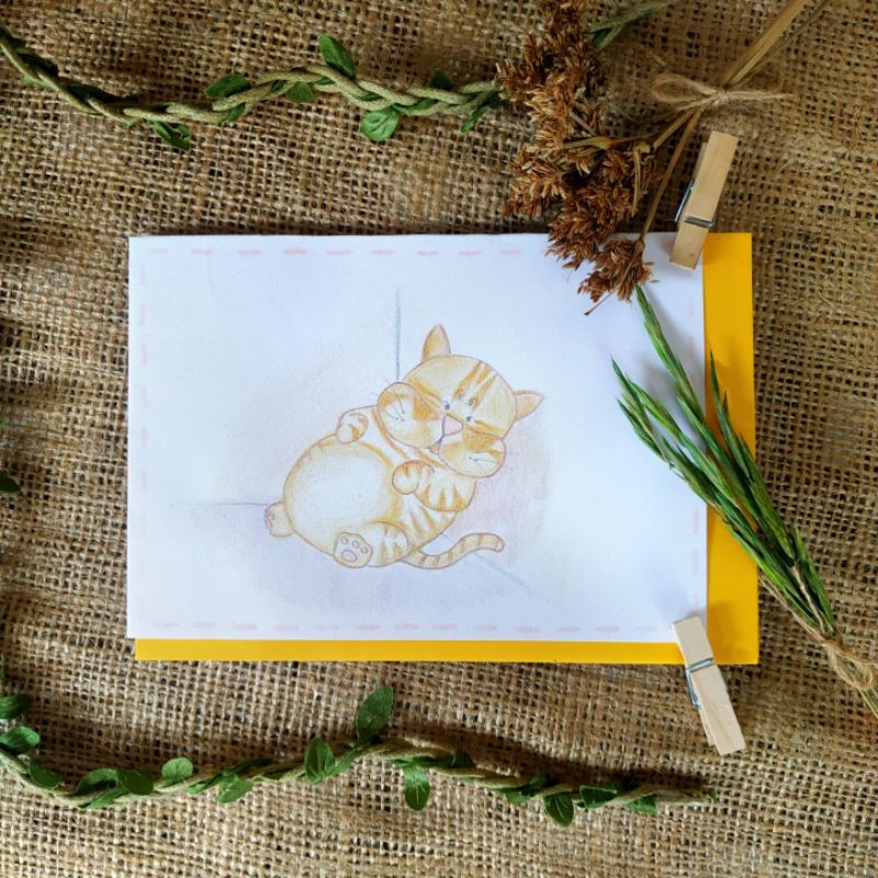 

DIXIE the cat" Kartu Ucapan Kucing Watercolor Pencil by PiboCraft