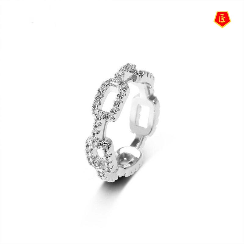 [Ready Stock]High-Grade Full Diamond Chain Ring Fashion Personality