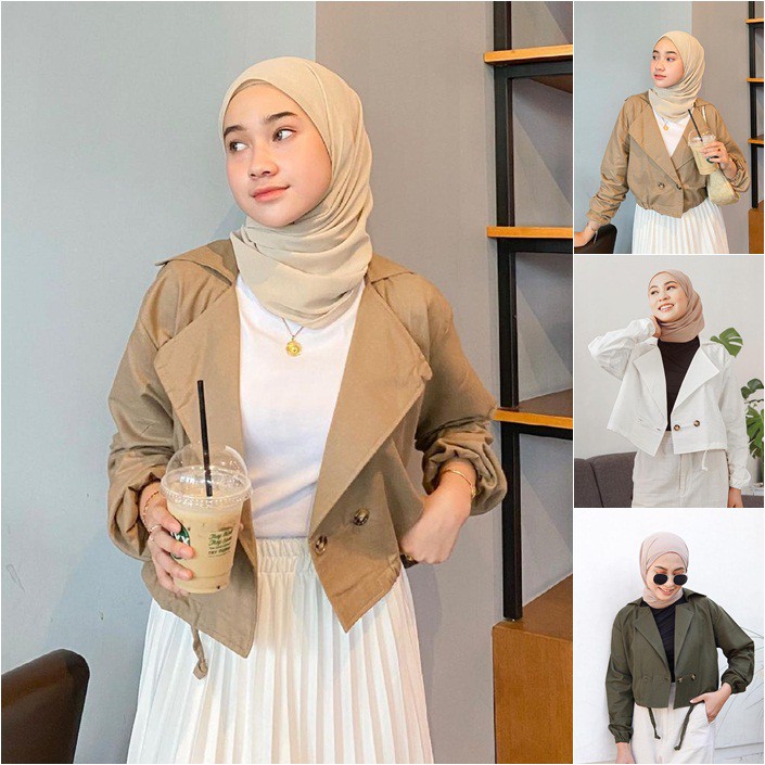 BLAZER WANITA KOREA CROP MURAH - ADARA BLAZER LINEN RAMI - OUTER WANITA KARDIGAN FASHION MUSLIM <