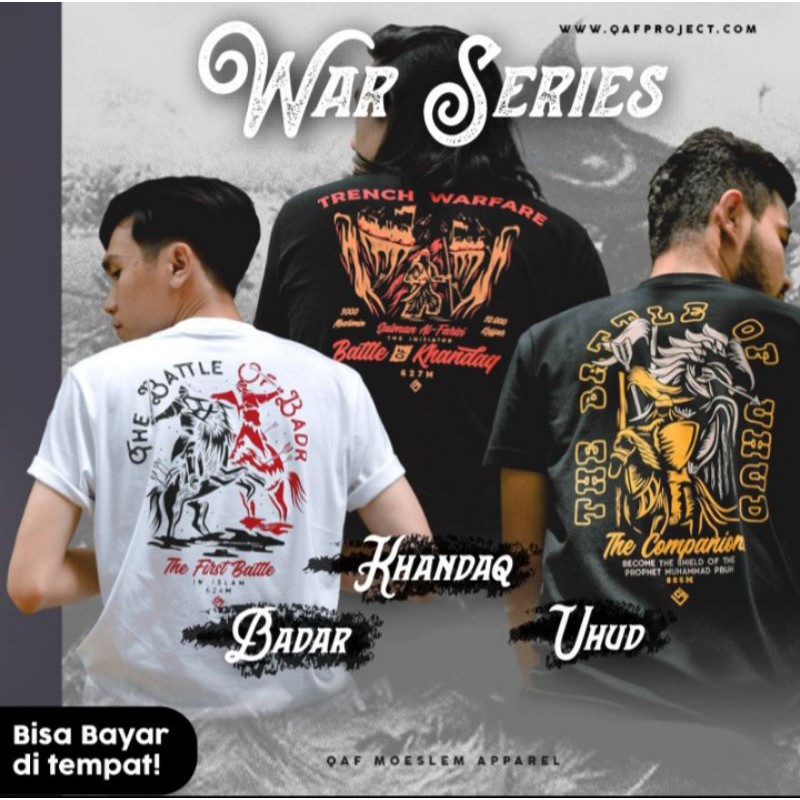 Kaos Dakwah Islami Lengan Pendek Pakaian Pria Baju Distro Qaf Muslim Apparel Original Edisi Perang